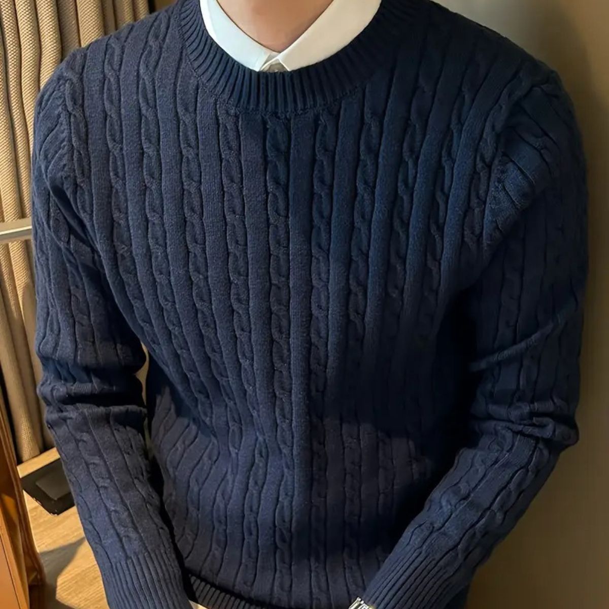 Men’s Navy Blue Cashmere Merino Wool Jumper Knit Sweater