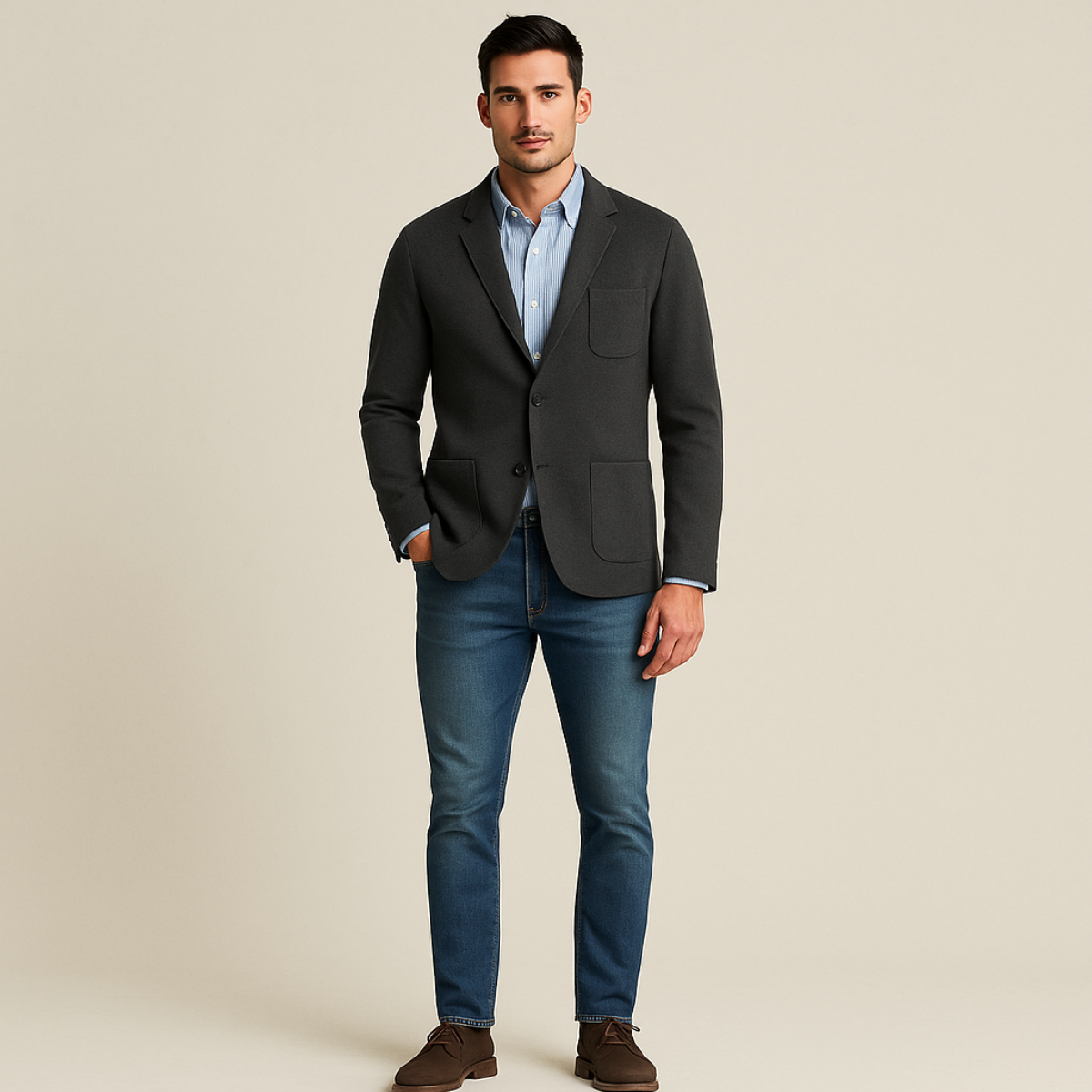 Men’s Smart Blazer with Shirt Set Casual Tailored Outfit
