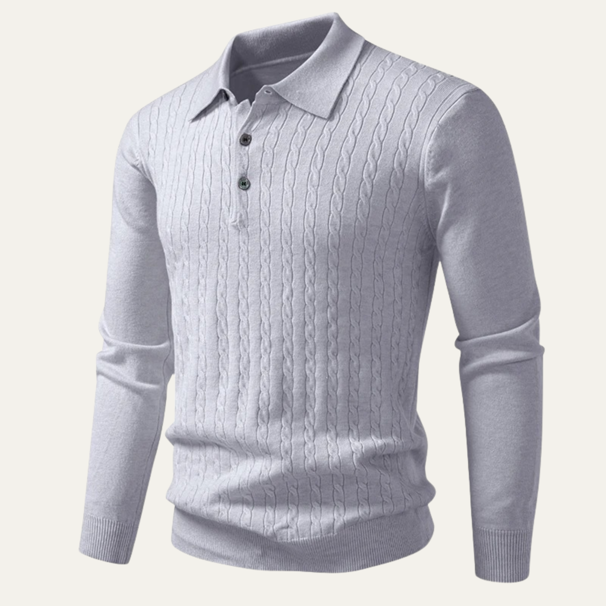 The Livigno Men’s Elegant Cable Ribbed Knit Polo Shirt