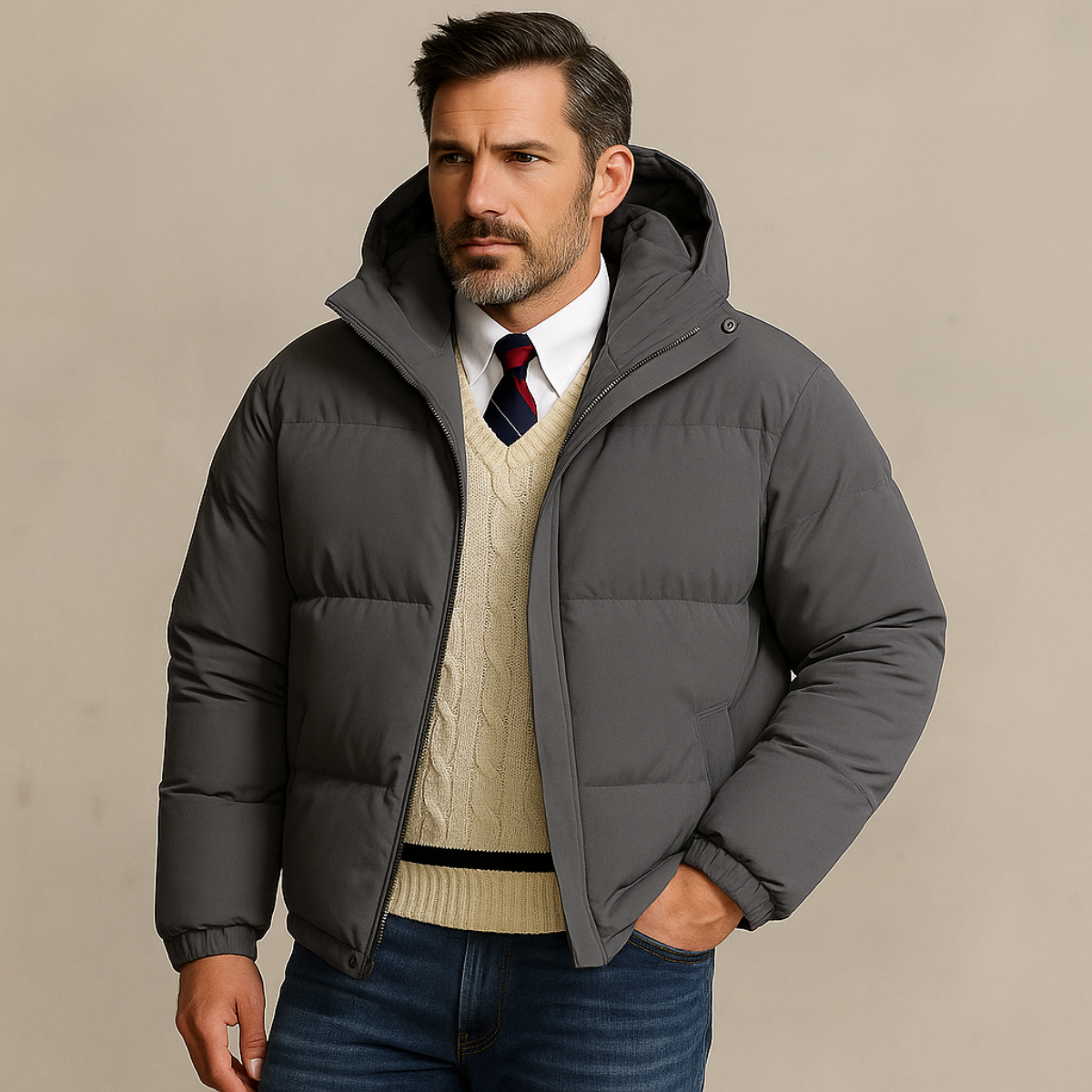 Men’s Hooded Puffer Jacket Winter Warm Quilted Coat