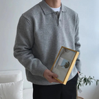 The Lichfield Men's Tailored Grey Casual Polo Jumper