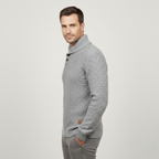 Men’s Thick Winter Knit Jumper Button Neck High Collar Sweater