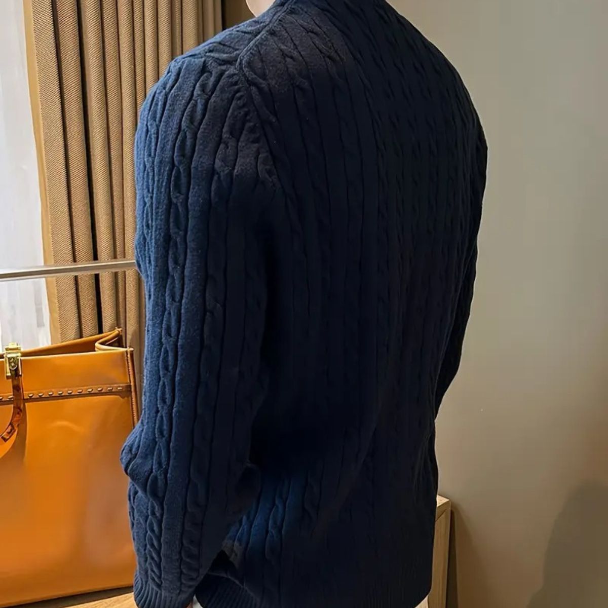 Men’s Navy Blue Cashmere Merino Wool Jumper Knit Sweater