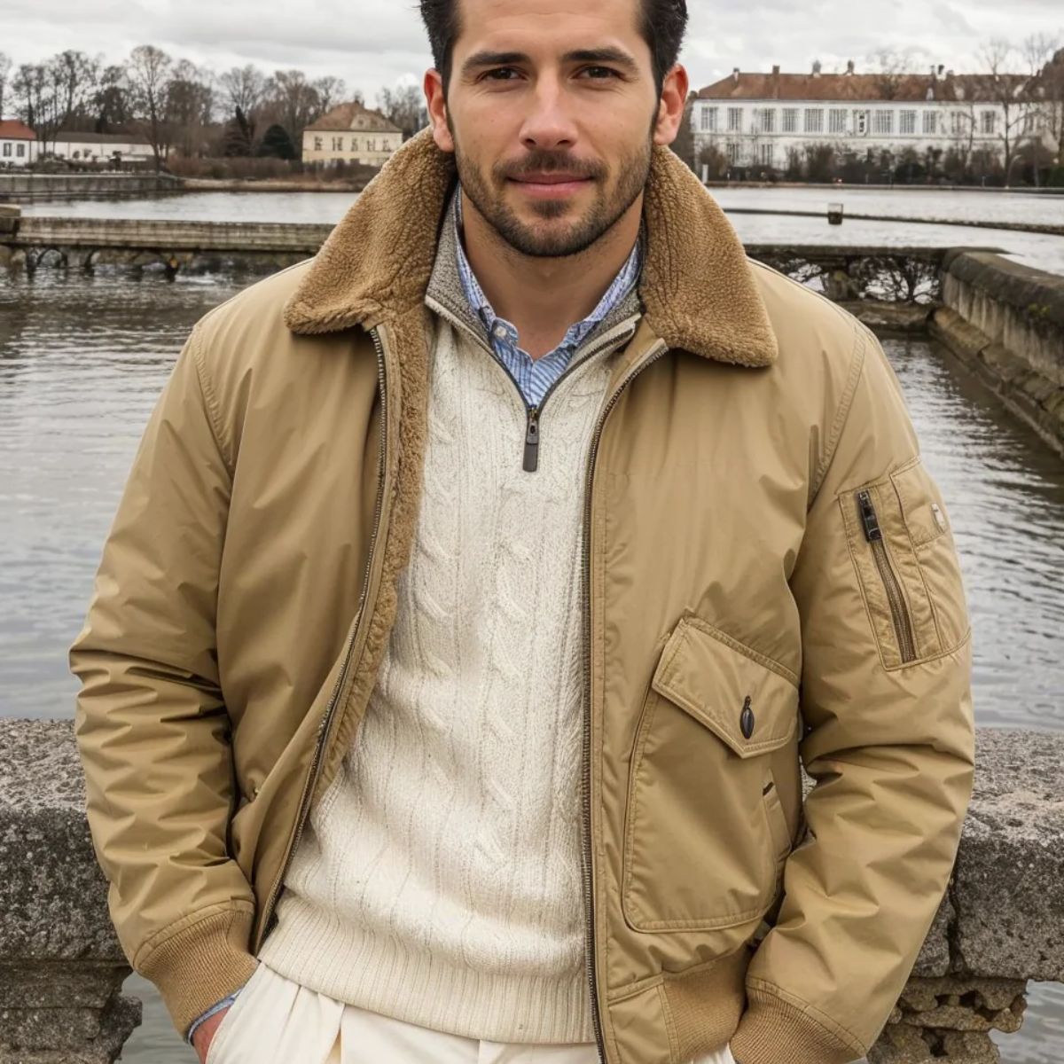 Men’s Sherpa Lined Bomber Jacket Winter Warm Fleece Collar Coat