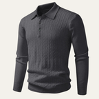 The Livigno Men’s Elegant Cable Ribbed Knit Polo Shirt