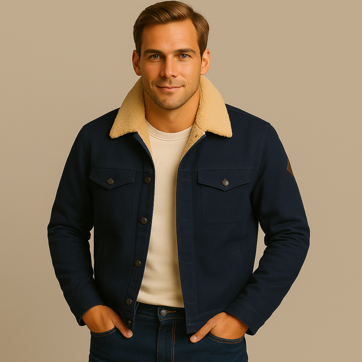 Men’s Sherpa Lined Jacket Winter Warm Fleece Denim Style Coat