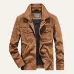 Men’s Suede Look Jacket Button Up Casual Lightweight Coat