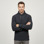 Men’s Thick Winter Knit Jumper Button Neck High Collar Sweater