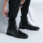 Men’s Black Leather Chelsea Boots Premium Red Sole Accent Design