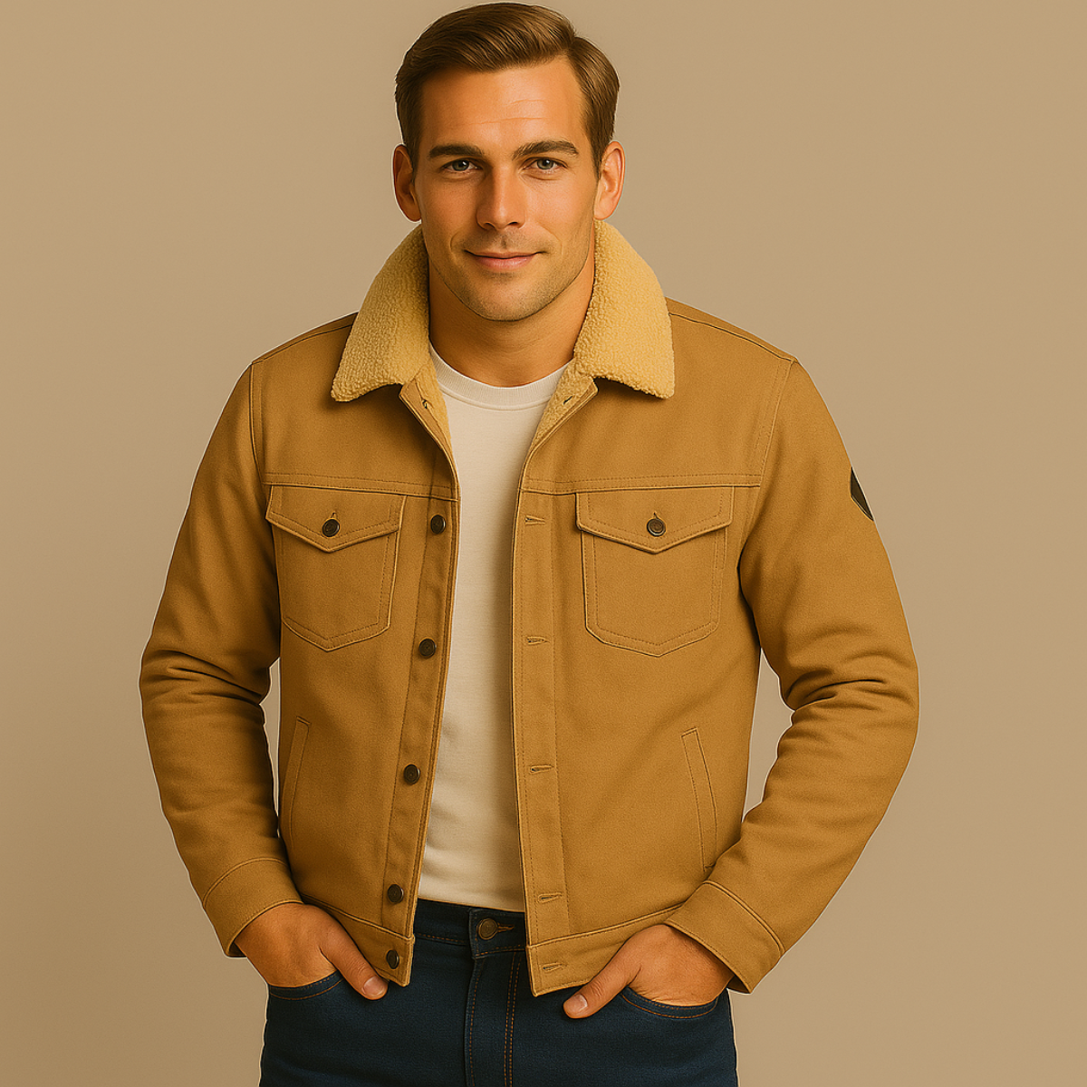 Men’s Sherpa Lined Jacket Winter Warm Fleece Denim Style Coat