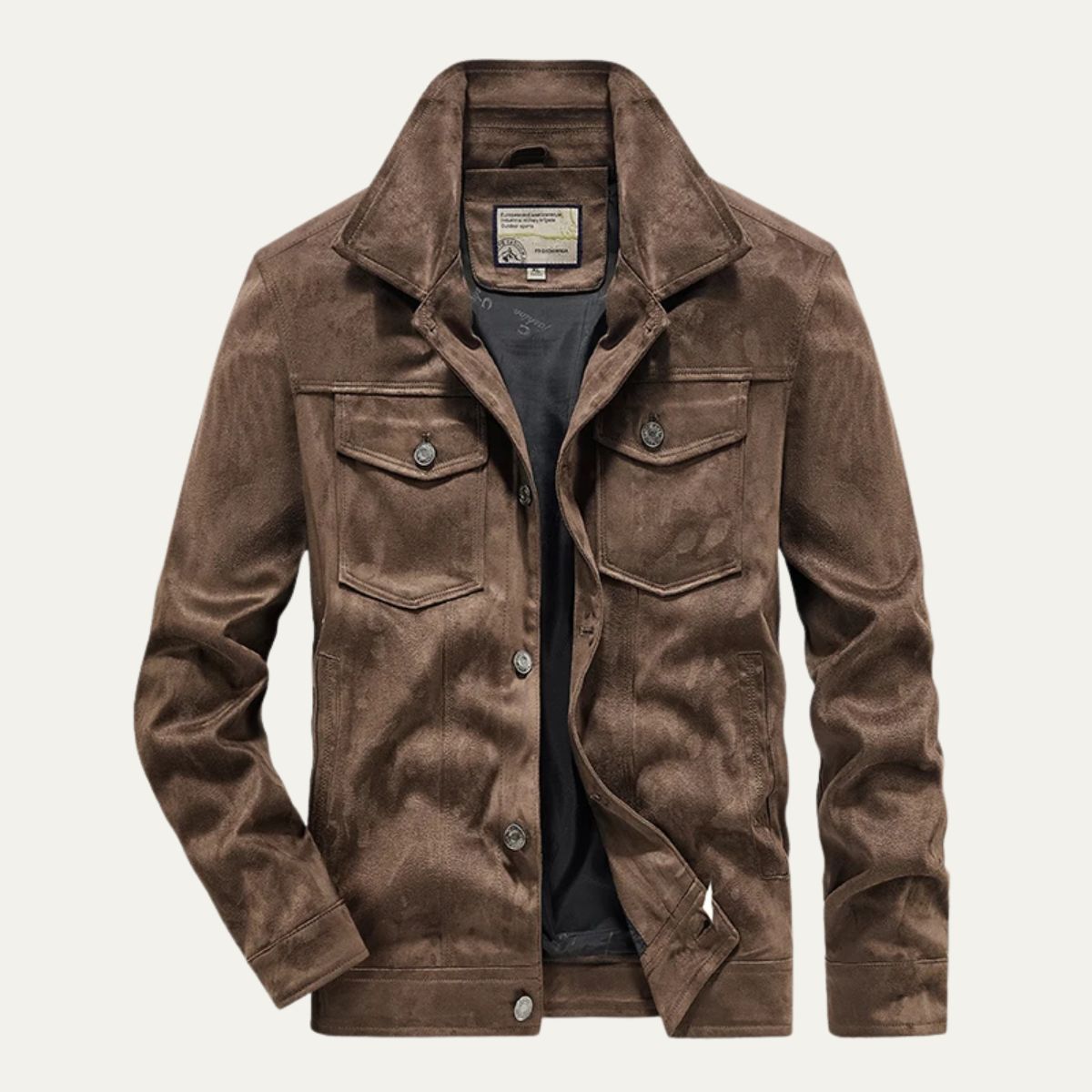 Men’s Suede Look Jacket Button Up Casual Lightweight Coat