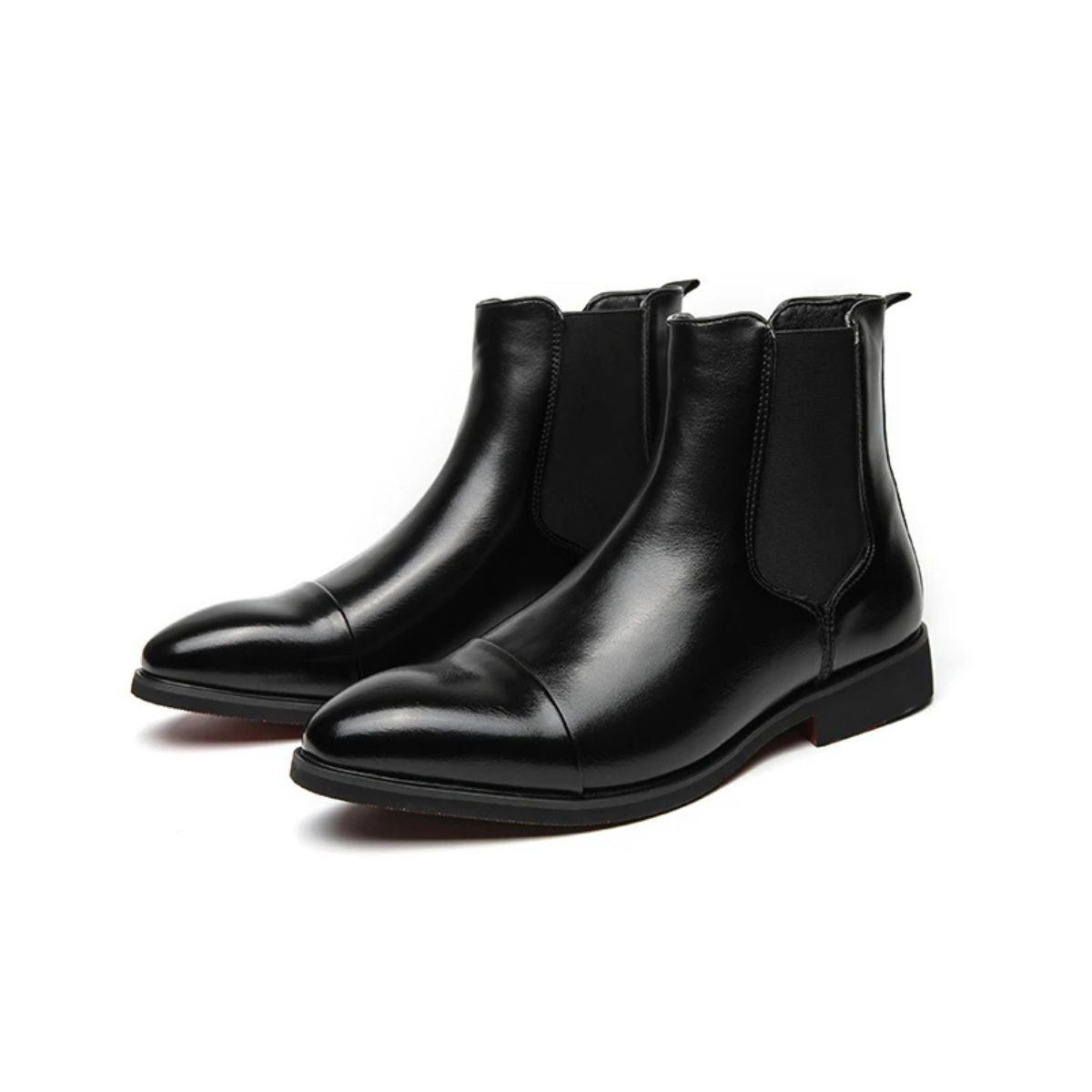 Men’s Black Leather Chelsea Boots Premium Red Sole Accent Design