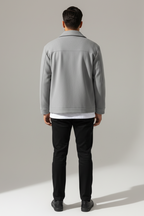 Men’s Grey Winter Soft Knit Button-Up Overshirt Jacket