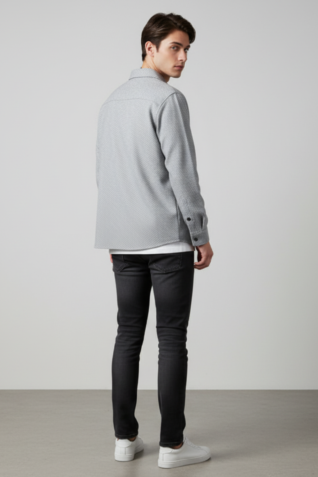 Men’s Winter Textured Button-Up Overshirt Jacket Shacket Style