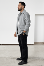 Men’s Grey Winter Soft Knit Button-Up Overshirt Jacket
