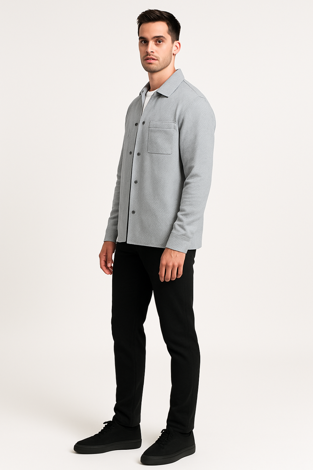 Men’s Winter Textured Button-Up Overshirt Jacket Shacket Style