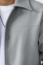 Men’s Grey Winter Soft Knit Button-Up Overshirt Jacket