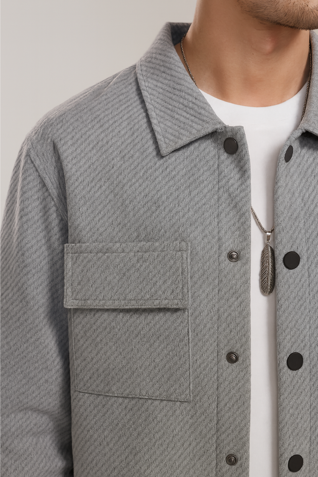 Men’s Winter Textured Button-Up Overshirt Jacket Shacket Style