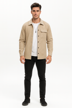 Men’s Winter Textured Button-Up Overshirt Jacket Shacket Style