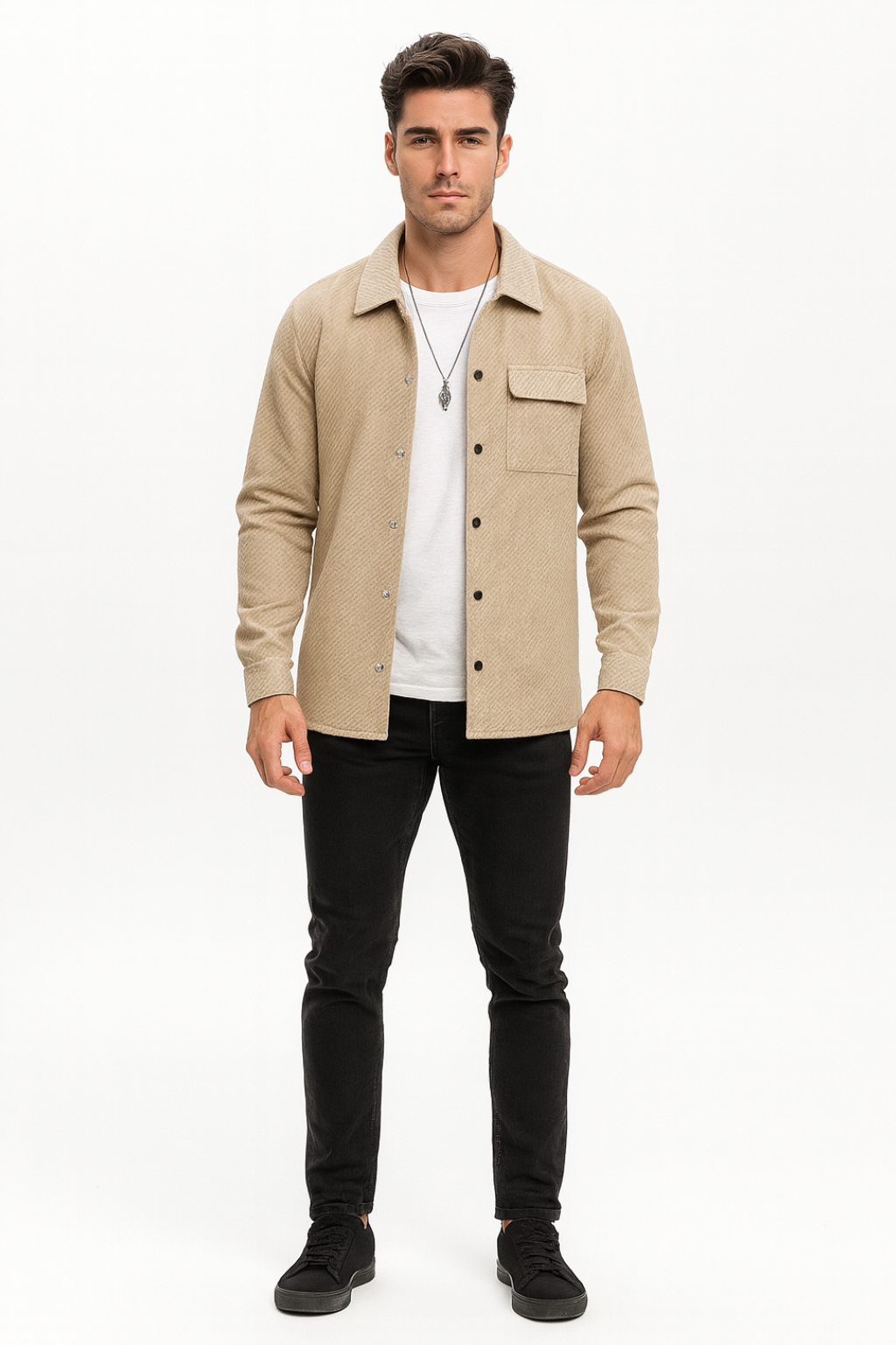 Men’s Winter Textured Button-Up Overshirt Jacket Shacket Style