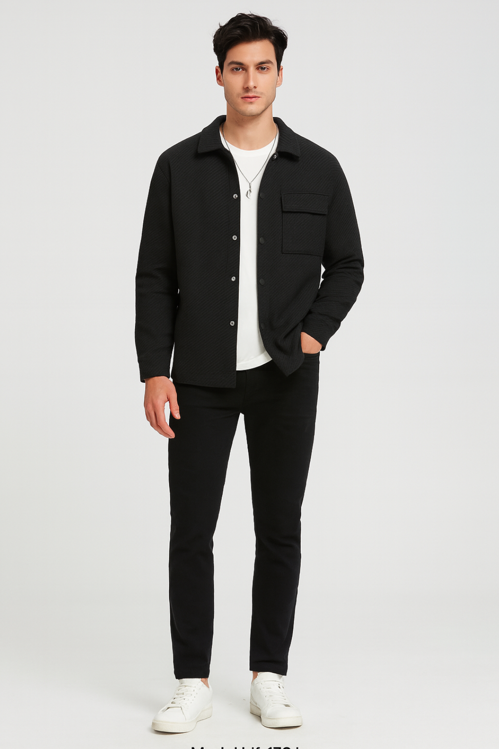 Men’s Winter Textured Button-Up Overshirt Jacket Shacket Style