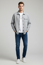 Men’s Winter Textured Button-Up Overshirt Jacket Shacket Style