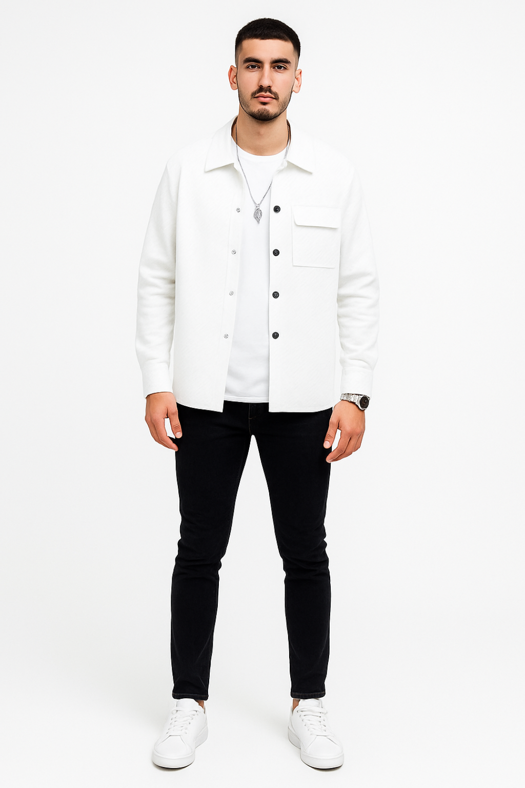 Men’s Winter Textured Button-Up Overshirt Jacket Shacket Style