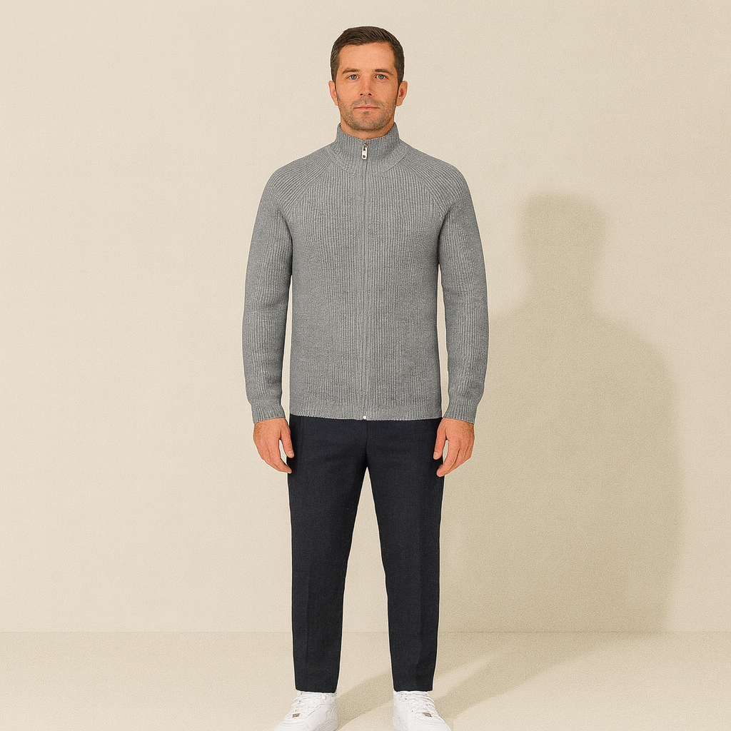 Men’s Merino Wool Zip Cardigan Warm Knitted Jumper