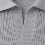Men’s Light Grey Knitted Polo Jumper Open Collar Sweater