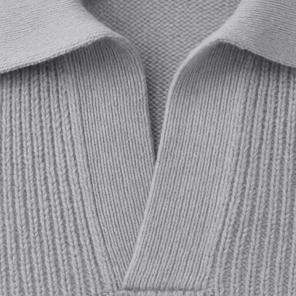 Men’s Light Grey Knitted Polo Jumper Open Collar Sweater