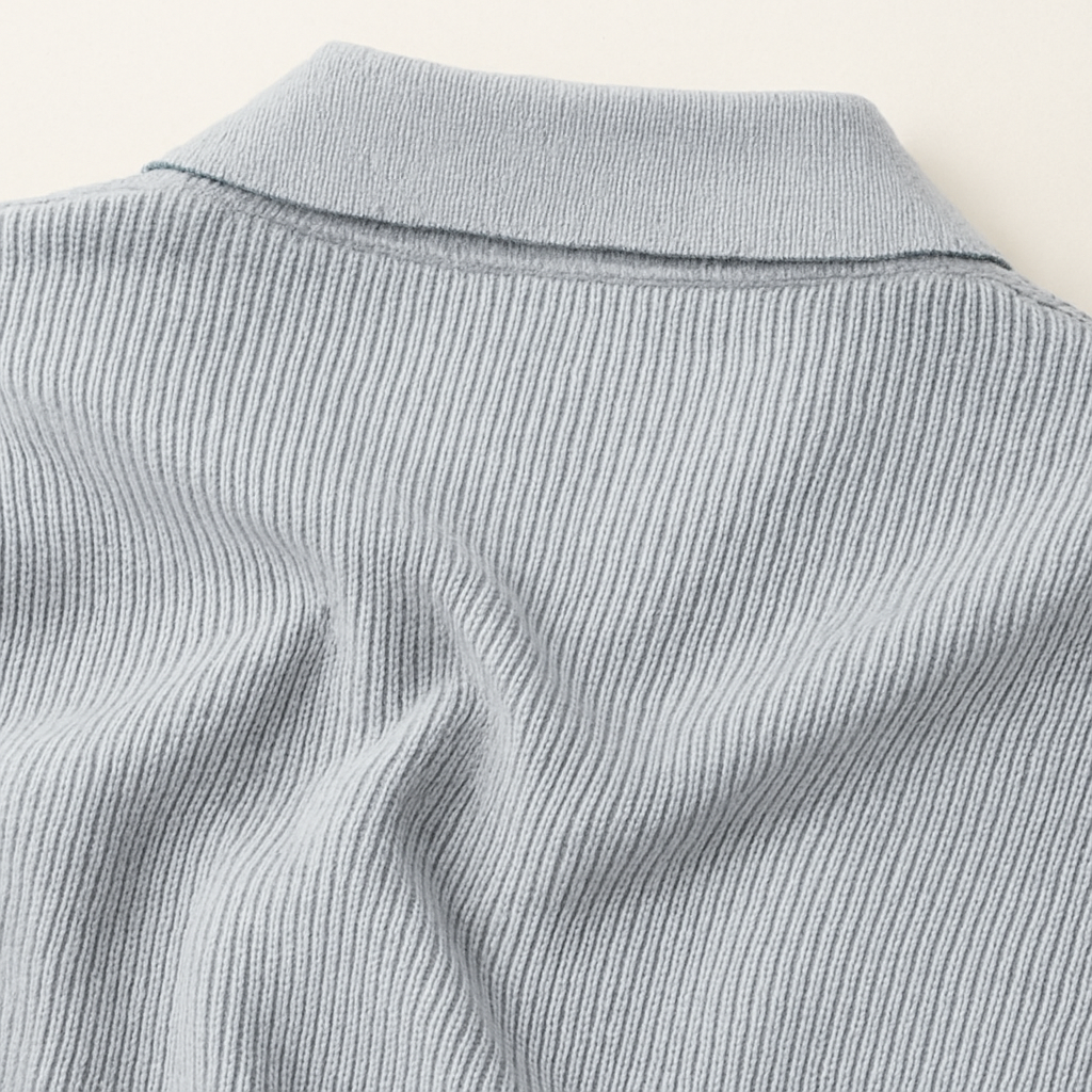 Men’s Light Grey Knitted Polo Jumper Open Collar Sweater