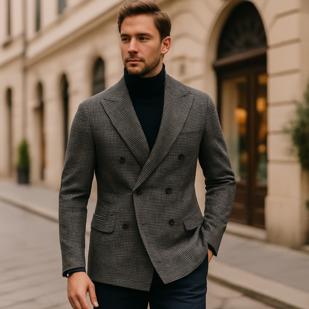 Men’s Elegant Double Breasted Blazer Classic Winter Tailored Jacket