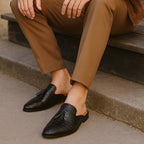 Men’s Black Leather Mule Loafers Premium Slip On Old Money Style