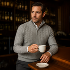 Men’s Cable Knit Quarter Zip Jumper Old Money Winter Sweater
