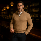 Men’s Cable Knit Quarter Zip Jumper Old Money Winter Sweater