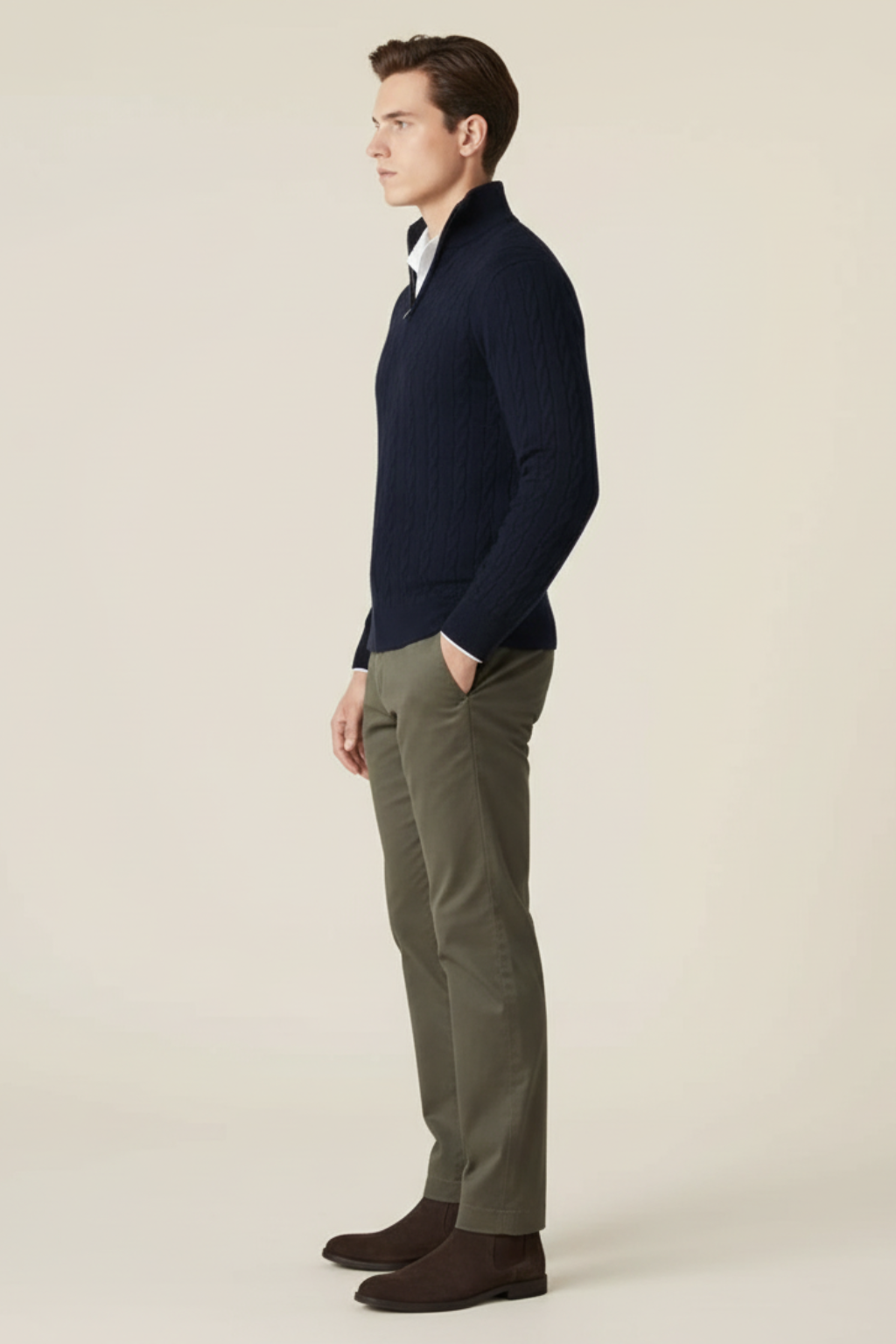 Men’s Textured Knit Half Zip Jumper Smart Casual Winter Layer