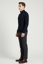 Men’s Half Zip Ribbed Jumper Winter Knitted Mock Neck Pullover