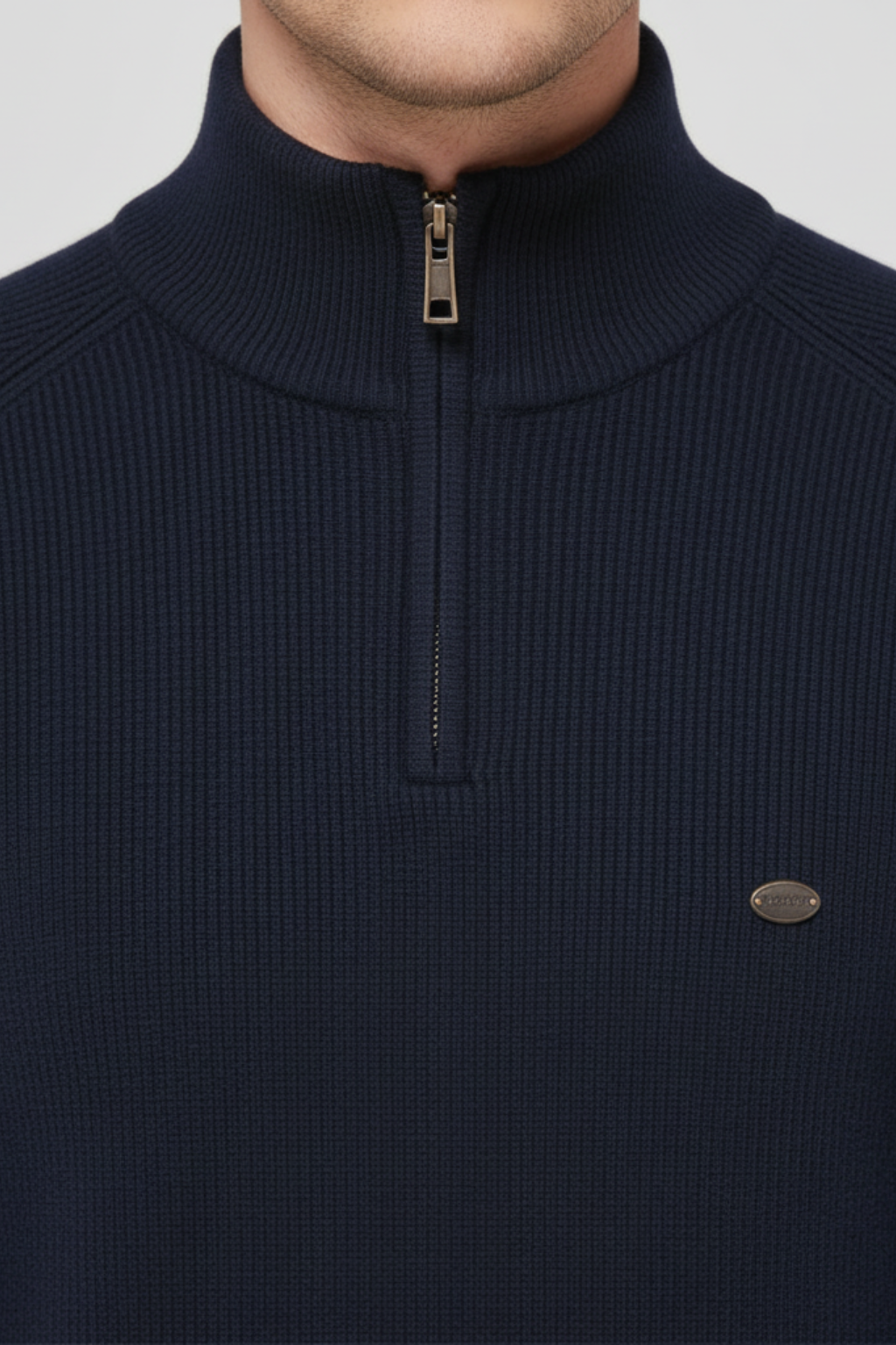 Men’s Half Zip Ribbed Jumper Winter Knitted Mock Neck Pullover