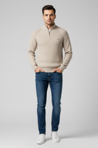 Men’s Half Zip Ribbed Jumper Winter Knitted Mock Neck Pullover