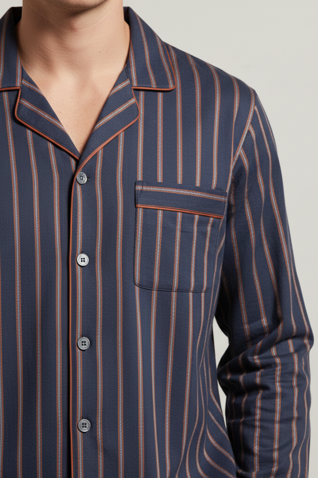Men’s Striped Pyjama Set Long Sleeve Button Up Sleepwear Loungewear