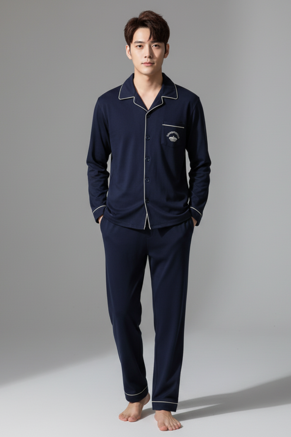 Men’s Striped Pyjama Set Long Sleeve Button Up Sleepwear Loungewear