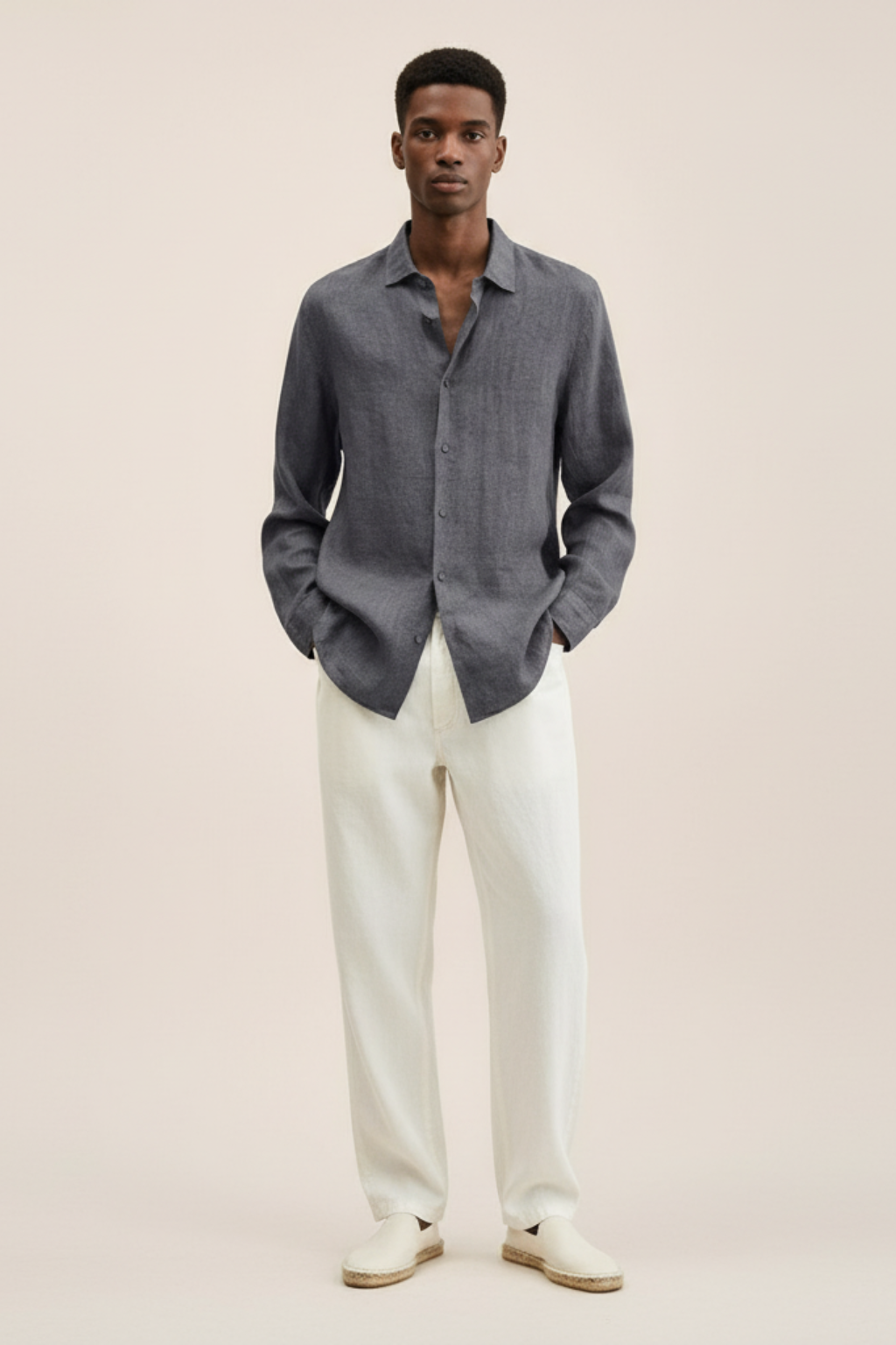 Men’s Loose Fit Linen Button-Down Shirt