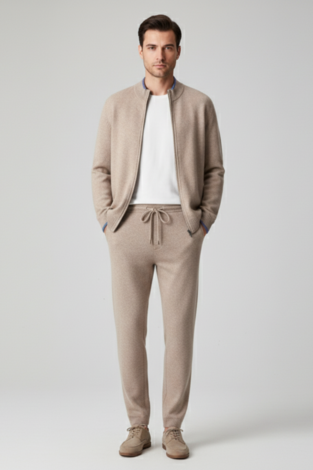 Men’s Merino Wool Blend Knitted Lounge Set Crew Neck Jumper and Joggers