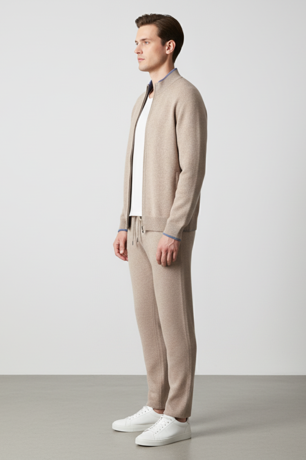Men’s Merino Wool Blend Knitted Lounge Set Crew Neck Jumper and Joggers