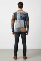 Men’s Casual Long Sleeve Henley Shirt Patchwork Style Top