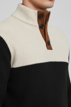 Men’s Winter Knitted Jumper Button Neck Chunky Knit Pullover