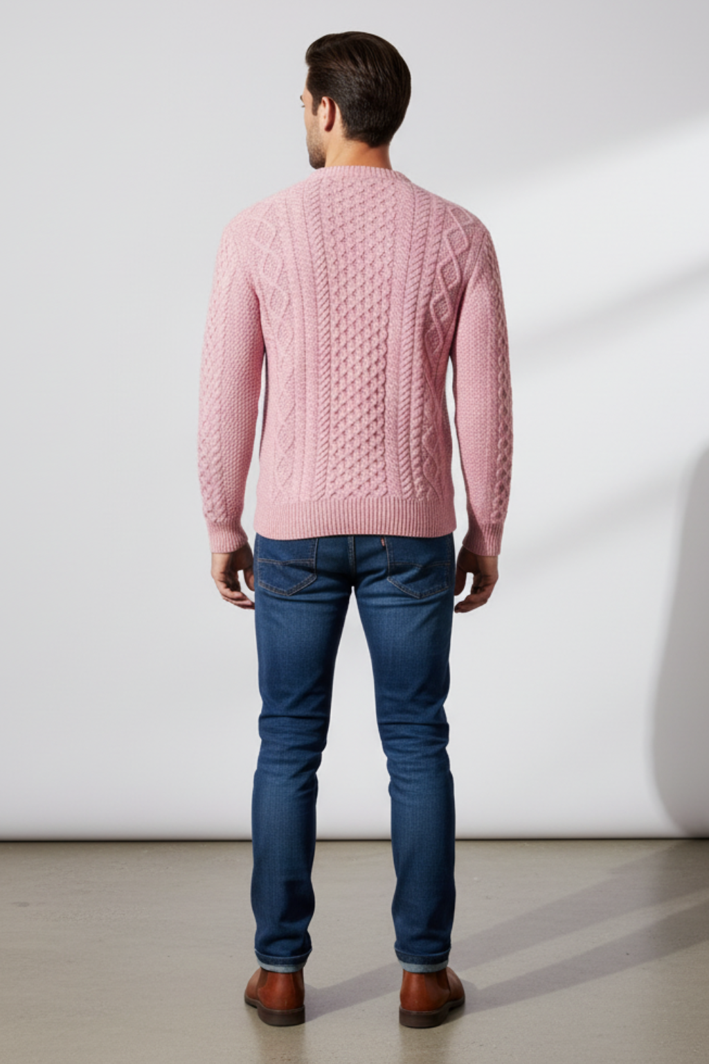 Men’s Cable Knit Crew Neck Jumper Winter Textured Sweater