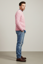 Men’s Cable Knit Crew Neck Jumper Winter Textured Sweater