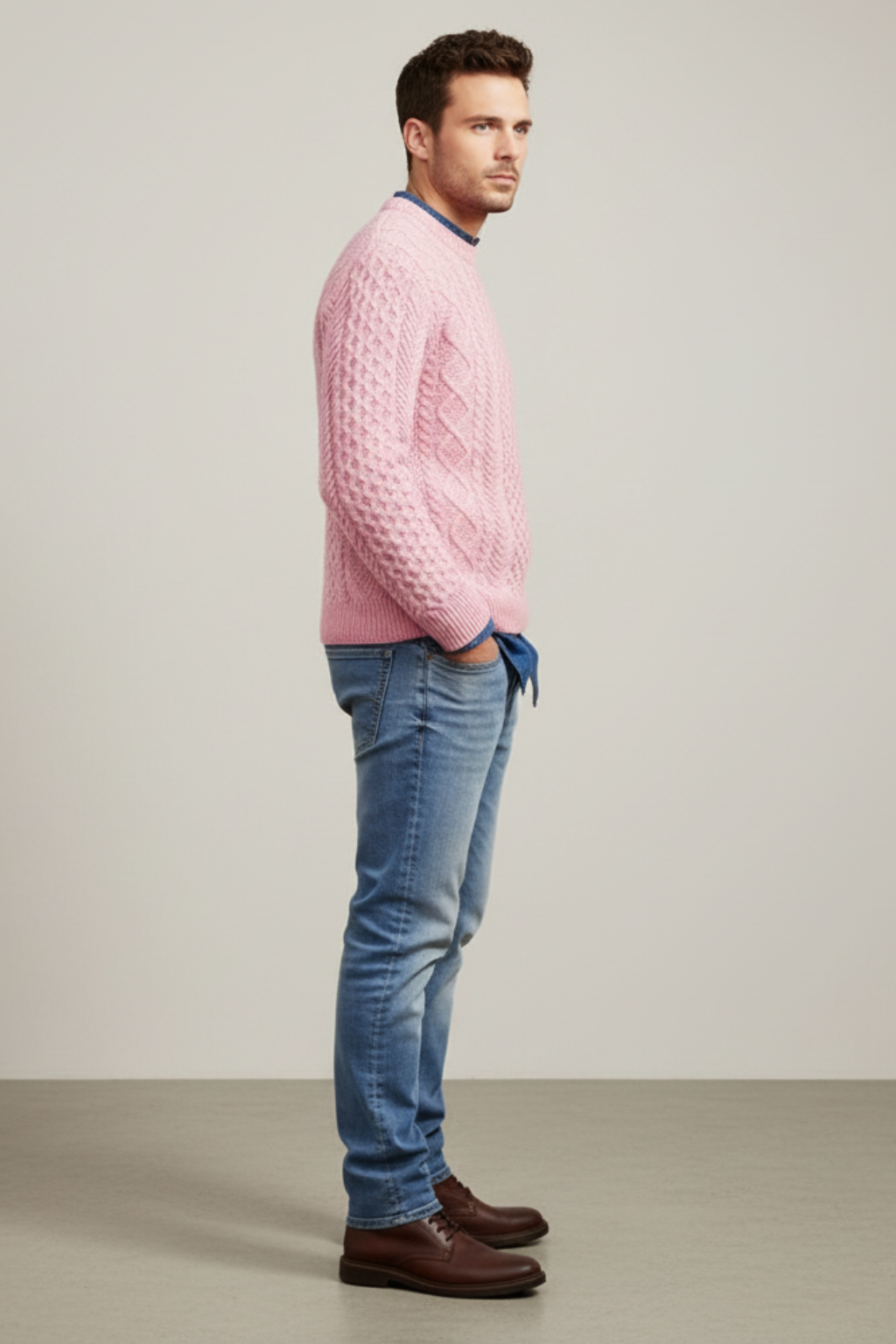 Men’s Cable Knit Crew Neck Jumper Winter Textured Sweater