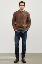 Men’s Cable Knit Crew Neck Jumper Winter Textured Sweater